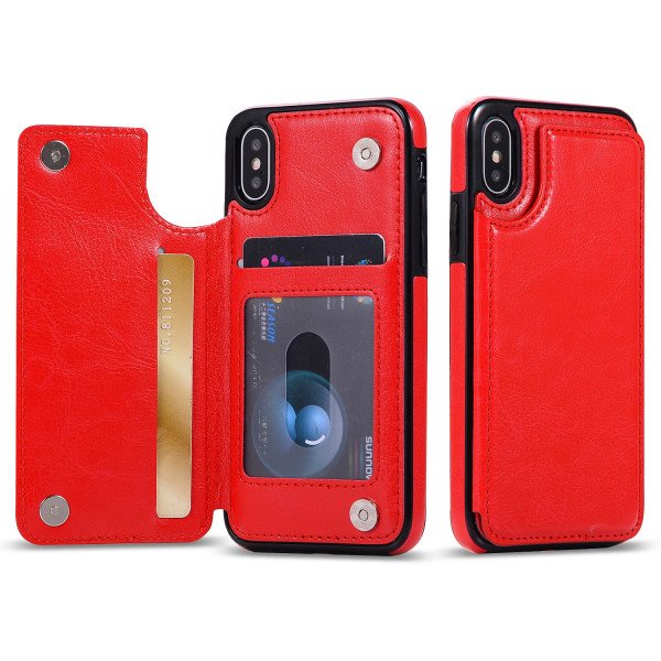 Wholesale iPhone XS Max Flip Book Leather Style Credit Card Case (Red)